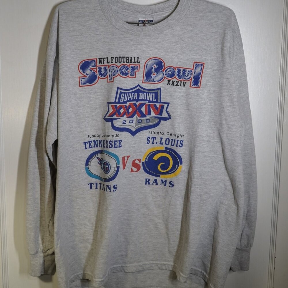 VINTAGE 99-00 NFL Super Bowl XXXIV Long Sleeve Tee | Rams v Titans | Mens L